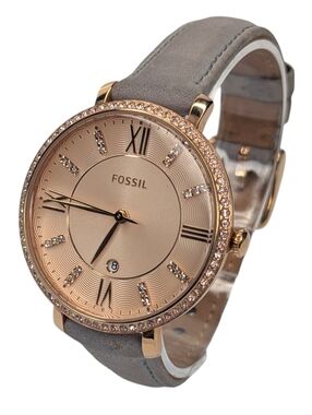Fossil Watch Women’s Jacqueline Ladies Quartz Rose Gold Tone Crystal Bezel Gray
